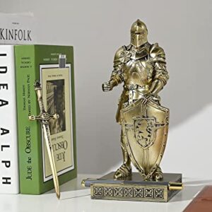 HDMbigmi King's Guard Ornament Knight Statue for Desk, Desktop Accessories Pen Holder Pen Stand Paperweight for Office and Home (Bronze)