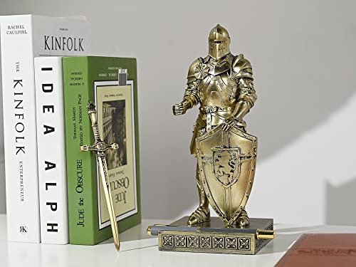 HDMbigmi King's Guard Ornament Knight Statue for Desk, Desktop Accessories Pen Holder Pen Stand Paperweight for Office and Home (Bronze)