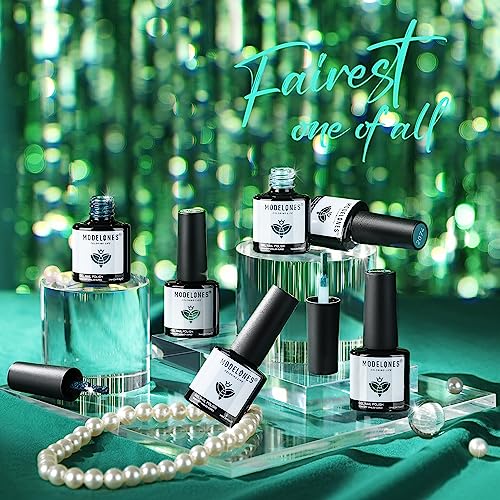 Modelones Ethereal Green Gel Nail Polish Set - 6 Colors Mermaid Lagoon Gel Polish Kit Dark Green Glitter Turquoise Gel Polish Soak Off LED Nail Lamp Gel Nail Kit Home Gifts DIY Salon for Women