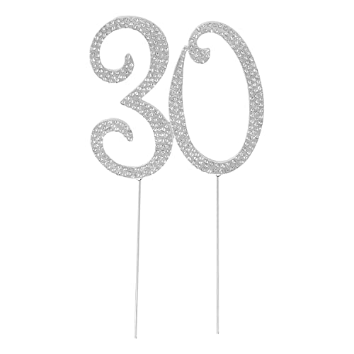 Honbay 30 Cake Topper Sparkly Crystal Rhinestones Cake Topper Cake Decoration for 30th Birthday Party or or 30th Wedding Anniversary (Silver)