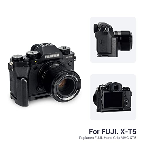 JJC Solid Metal Hand L-Shape Grip Secure Quick Release Plate L Bracket Holder for Fuji Fujifilm X-T5 XT5 XT-5 Mirrorless Digital Camera Replaces MHG-XT5 Metal Hand Grip