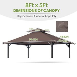 Grill Gazebo Replacement Canopy Top Roof, EasyLee 5x8 Canopy Top Cover, Double Tiered BBQ Gazebo Cover, Fits for Gazebo Models L-GG001PST and L-GZ238PST(Brown)