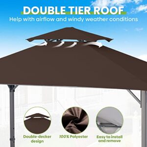 Grill Gazebo Replacement Canopy Top Roof, EasyLee 5x8 Canopy Top Cover, Double Tiered BBQ Gazebo Cover, Fits for Gazebo Models L-GG001PST and L-GZ238PST(Brown)
