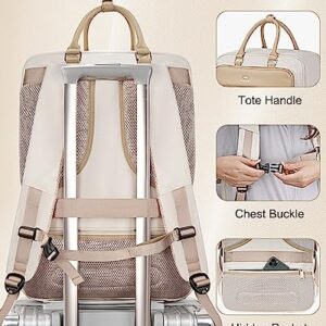 Carry on Backpack for Women, 52L TSA Travel Laptop Backpack with USB Port & Shoes Compartment Fits 17 inch Computer, Extra Large Expandable Flight Approved Weekender Bag with 2 Packing Cubes, Beige