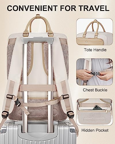 Carry on Backpack for Women, 52L TSA Travel Laptop Backpack with USB Port & Shoes Compartment Fits 17 inch Computer, Extra Large Expandable Flight Approved Weekender Bag with 2 Packing Cubes, Beige
