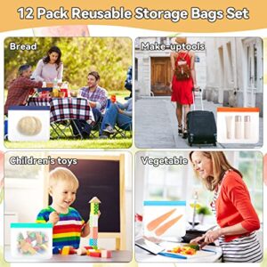 12Pack Reusable Food Storage Bags,Leakproof Reusable Freezer Bags,Extra Thick Reusable Gallon Bags,Food Grade Silicone Food Bags for Snack Sandwich Fruit Meat Travel Items,BPA Free