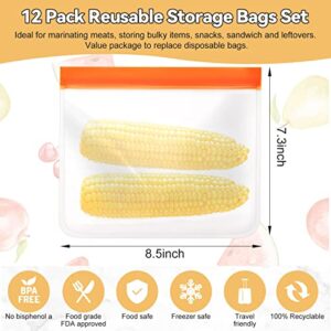 12Pack Reusable Food Storage Bags,Leakproof Reusable Freezer Bags,Extra Thick Reusable Gallon Bags,Food Grade Silicone Food Bags for Snack Sandwich Fruit Meat Travel Items,BPA Free