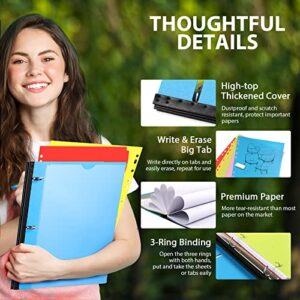 WOT I All-in-one Telescoping Binder Notebook, Refillable Binder+Elastic Rubble Spine+Customized Front Cover+Catalog Back Pocket+5 Subject Dividers+Movable Pocket Folder+Notepaper, Blue