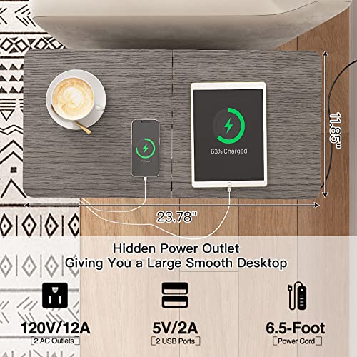 LIDYUK End Table with Charging Station, Narrow Side Table with Drawer and USB Ports & Power Outlets, Nightstand Bedside Tables for Small Spaces, Bedroom, Living Room, Dark Grey