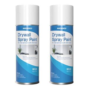 nadamoo aerosol white paint for wall, odorless water based drywall spray for ceiling stains spots, dry wall renovation paint for indoor, drywall patch repair kit, 2 cans, 450ml/ can