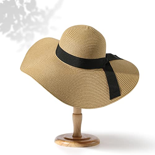 Beach Hats for Women - Sun Hat Womens UPF 50+, Packable Roll Up, Wide Brim Straw Women, Vocation, Cruise, Honeymoon, Travel,Khaki