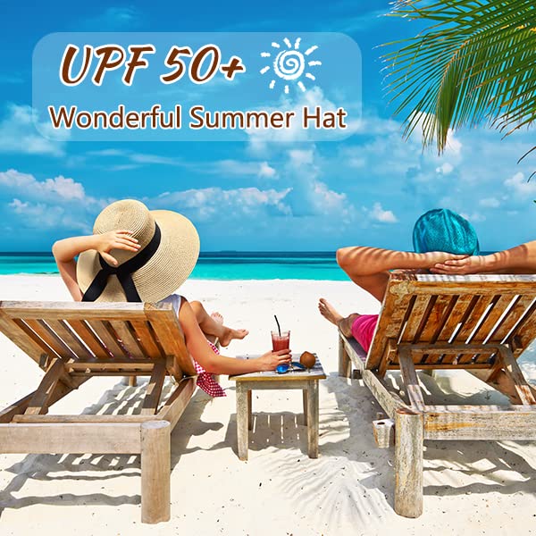 Beach Hats for Women - Sun Hat Womens UPF 50+, Packable Roll Up, Wide Brim Straw Women, Vocation, Cruise, Honeymoon, Travel,Khaki