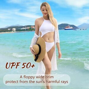 Beach Hats for Women - Sun Hat Womens UPF 50+, Packable Roll Up, Wide Brim Straw Women, Vocation, Cruise, Honeymoon, Travel,Khaki