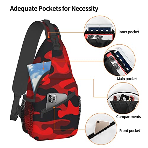 SUPLUCHOM Sling Bag Military Camouflake Camo Red Black Hiking Daypack Crossbody Shoulder Backpack Travel Chest Pack for Men Women