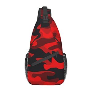 SUPLUCHOM Sling Bag Military Camouflake Camo Red Black Hiking Daypack Crossbody Shoulder Backpack Travel Chest Pack for Men Women