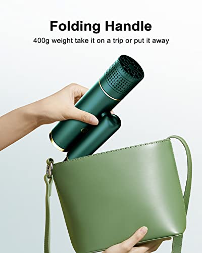 7MAGIC Fast-Drying Hair Dryer, Foldable, with Storage Bag for Travel, Lightweight Portable Hairdryer for Women & Men, Negative Ionic Hair Blow Dryer, 2 Heating/Cold/2 Speed Settings, Green