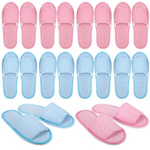10 pairs washable house slippers for guests open toe spa slippers women men soft disposable slippers cotton linen hotel slippers bulk non slip breathable for indoor travel bedroom party (pink, blue)