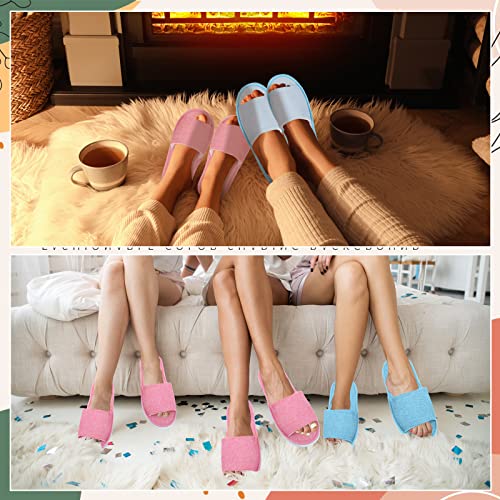 10 Pairs Washable House Slippers for Guests Open Toe Spa Slippers Women Men Soft Disposable Slippers Cotton Linen Hotel Slippers Bulk Non Slip Breathable for Indoor Travel Bedroom Party (Pink, Blue)