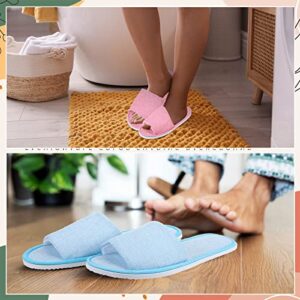 10 Pairs Washable House Slippers for Guests Open Toe Spa Slippers Women Men Soft Disposable Slippers Cotton Linen Hotel Slippers Bulk Non Slip Breathable for Indoor Travel Bedroom Party (Pink, Blue)