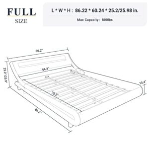 Allewie Full Size LED Platform Bed Frame with Adjustable Headboard/No Box Spring Need/Easy Assembly/Faux Leather in Grey