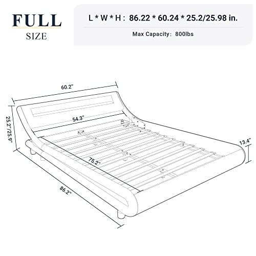 Allewie Full Size LED Platform Bed Frame with Adjustable Headboard/No Box Spring Need/Easy Assembly/Faux Leather in Black