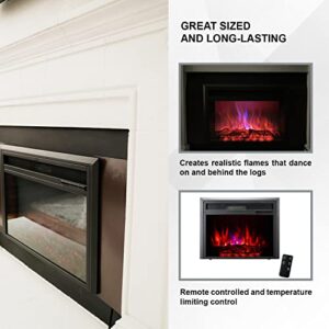 XBrand 32 Inch Long Black Curved Glass and Steel Indoor Insert Electric Fireplace Heater with Remote Control, LED Rolling Flame Effect, and Temperature Limiting Control