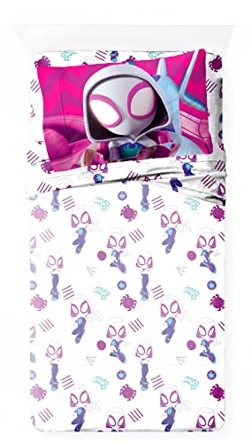 Marvel Spidey & His Amazing Friends Ghost Spider Gwen Twin Size Sheet Set - Super Soft Kids 3 Piece Bedding Set - Fade Resistant Microfiber Sheets