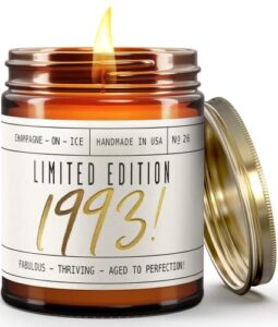 30th birthday gifts for her - 'limited edition 1993' soy candle, w/champagne on ice i 1993 birthday gifts for women i 30th birthday gifts for women i 9oz reusable jar, 50hr burn, made in usa