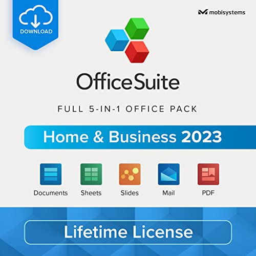 OfficeSuite Home & Business 2023 | 5 in 1 Office Pack | Documents, Sheets, Slides, PDF, Mail & Calendar | Lifetime License | 1 Windows PC | 1 User [PC Online code]