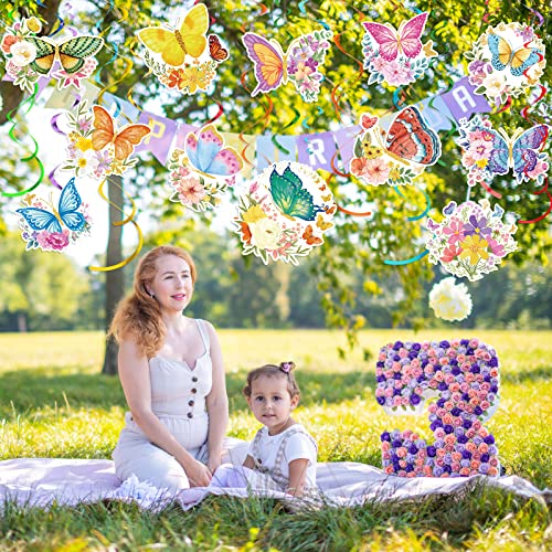 30 Pcs Butterfly Party Decorations Flowers Hanging Decorations Butterfly Hanging Ceiling Swirl for Home Baby Shower 1st birthday 1st birthday Classroom Garden