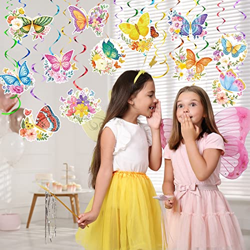 30 Pcs Butterfly Party Decorations Flowers Hanging Decorations Butterfly Hanging Ceiling Swirl for Home Baby Shower 1st birthday 1st birthday Classroom Garden
