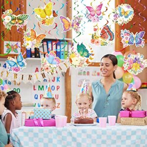 30 Pcs Butterfly Party Decorations Flowers Hanging Decorations Butterfly Hanging Ceiling Swirl for Home Baby Shower 1st birthday 1st birthday Classroom Garden