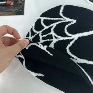 Pooyikoi Y2K Gothic Spider Pattern Wool Acrylic Knitted Hat Women Beanie Winter Warm Beanies Men Casual Skullies Outdoor Black