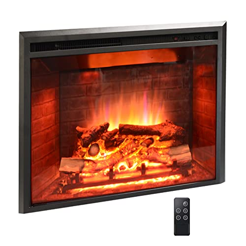 33 inch Low Western Electric Fireplace Insert, Heater, Recessed Mounted with Fire Crackling Sound, Remote Control, 750/1500W, Black