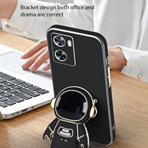 Compatible with Oppo A57 4G Case Silicone TPU Plating, Oppo A57 4G Cases Cute Astronaut Pattern Phone Case with Stand (Black)