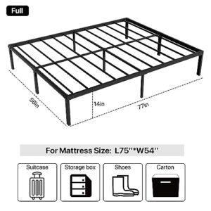 AGXI 14 Inch Metal Platform Bed Frame No Box Spring Required,Full Size Bed FramesSteel Slat Support, 3,500 lbs Heavy Duty Non-Slip Steel Slats Support, Easy Assembly Mattress Foundation