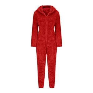 HUANKD Ropa Interior Femenina Sexy, Silk Slip Dress Women's Sleepwear Sexy Lengerie for Women, Women's Long Sleeved Hooded Plush Home Clothes, Pajamas, One-Piece Flip Buttons, Jumpsuits (XL, Red)