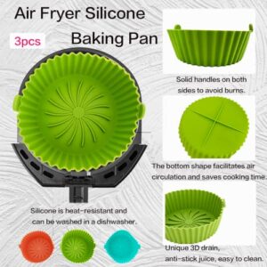 LAVOZZA 3pcs 5.5inch Air Fryer Silicone Liners,Heat Resistant Reusable Round Tray Silicone Lined,Fits 1-3 QT Air Fryer Microwaves, Ovens, etc.（Orange/Blue/Green）