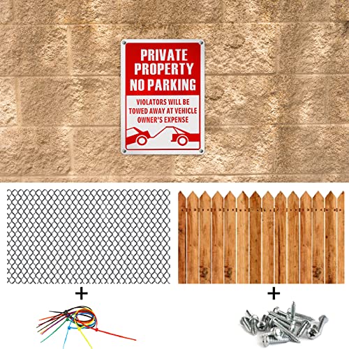 8 Pcs No Parking Signs 14 x 10 inch Violators Will Be Towed Sign Metal Aluminum Private Property Signs for Driveway Trespassing Indoor Outdoor Weatherproof Reflective Rust Free