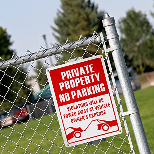 8 Pcs No Parking Signs 14 x 10 inch Violators Will Be Towed Sign Metal Aluminum Private Property Signs for Driveway Trespassing Indoor Outdoor Weatherproof Reflective Rust Free