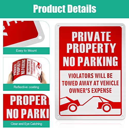 8 Pcs No Parking Signs 14 x 10 inch Violators Will Be Towed Sign Metal Aluminum Private Property Signs for Driveway Trespassing Indoor Outdoor Weatherproof Reflective Rust Free