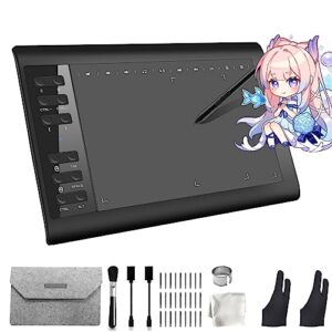 terow graphics drawing tablets, 10 x 6 inch graphics writing tablet with roll key design and 8192 levels battery-free for pc/mac/android 5.0 and above with otg function for drawing and online teaching