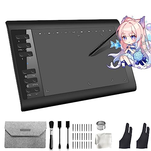 TEROW Graphics Drawing Tablets, 10 x 6 inch Graphics Writing Tablet with Roll Key Design and 8192 Levels Battery-Free for PC/Mac/Android 5.0 and Above with OTG Function for Drawing and Online Teaching