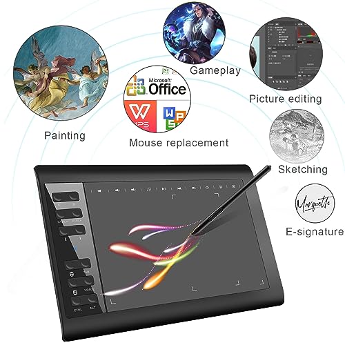 TEROW Graphics Drawing Tablets, 10 x 6 inch Graphics Writing Tablet with Roll Key Design and 8192 Levels Battery-Free for PC/Mac/Android 5.0 and Above with OTG Function for Drawing and Online Teaching