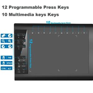 TEROW Graphics Drawing Tablets, 10 x 6 inch Graphics Writing Tablet with Roll Key Design and 8192 Levels Battery-Free for PC/Mac/Android 5.0 and Above with OTG Function for Drawing and Online Teaching
