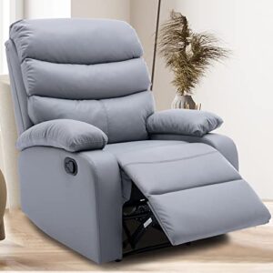 hzlagm recliner chair for adults, manual recliner with micro leather, overstuffed single sofa, easy to operate footrest & headrest, suitable for small spaces- misty gray