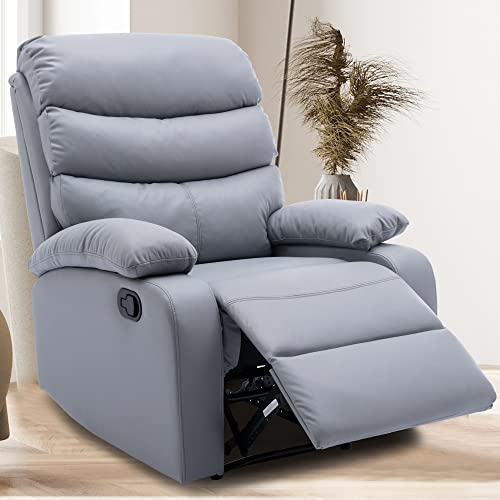 hzlagm Recliner Chair for Adults, Manual Recliner with Micro Leather, Overstuffed Single Sofa, Easy to Operate Footrest & Headrest, Suitable for Small Spaces- Misty Gray