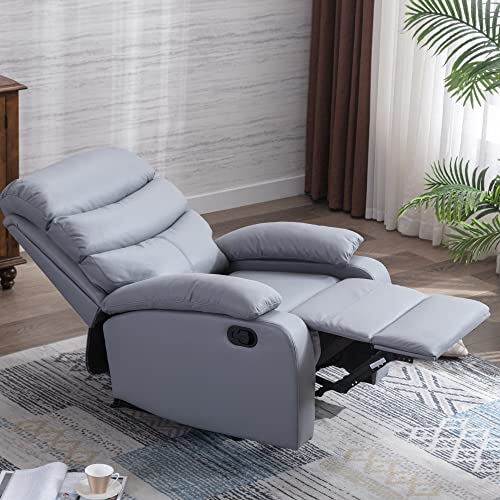 hzlagm Recliner Chair for Adults, Manual Recliner with Micro Leather, Overstuffed Single Sofa, Easy to Operate Footrest & Headrest, Suitable for Small Spaces- Misty Gray