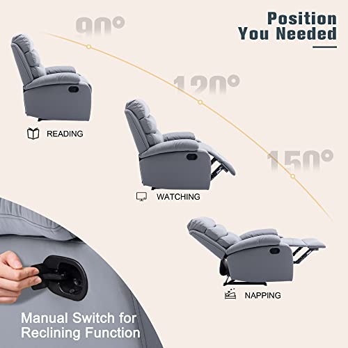 hzlagm Recliner Chair for Adults, Manual Recliner with Micro Leather, Overstuffed Single Sofa, Easy to Operate Footrest & Headrest, Suitable for Small Spaces- Misty Gray