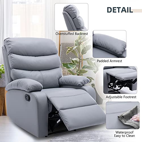 hzlagm Recliner Chair for Adults, Manual Recliner with Micro Leather, Overstuffed Single Sofa, Easy to Operate Footrest & Headrest, Suitable for Small Spaces- Misty Gray